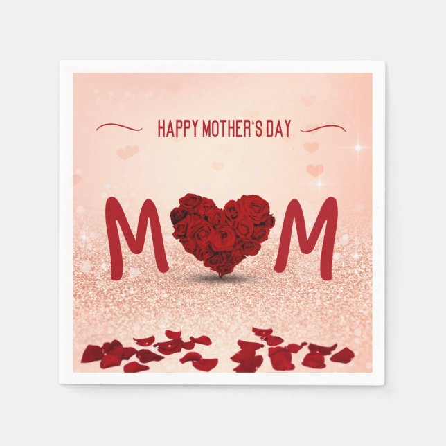 Mother's Day Rose Heart Bouquet - Paper Napkin (Front)
