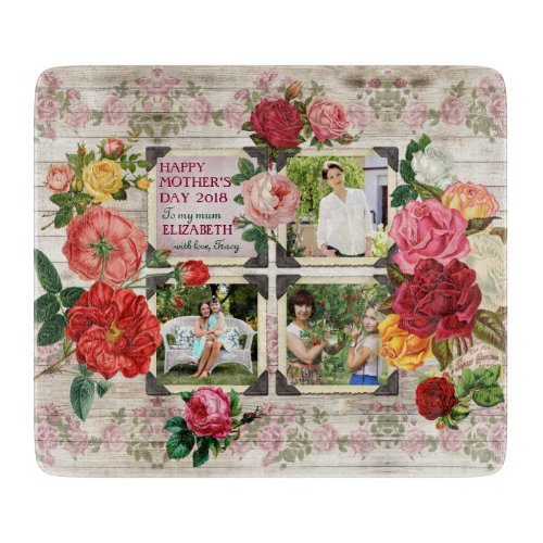 Mothers Day Roses Instagram Vintage Photo Collage Cutting Board