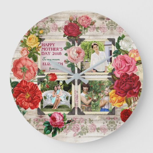 Mothers Day Roses Instagram Vintage Photo Collage Large Clock
