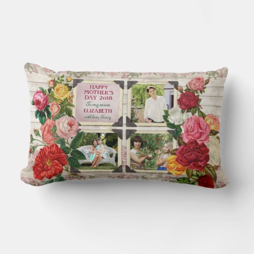 Mothers Day Roses Instagram Vintage Photo Collage Lumbar Pillow