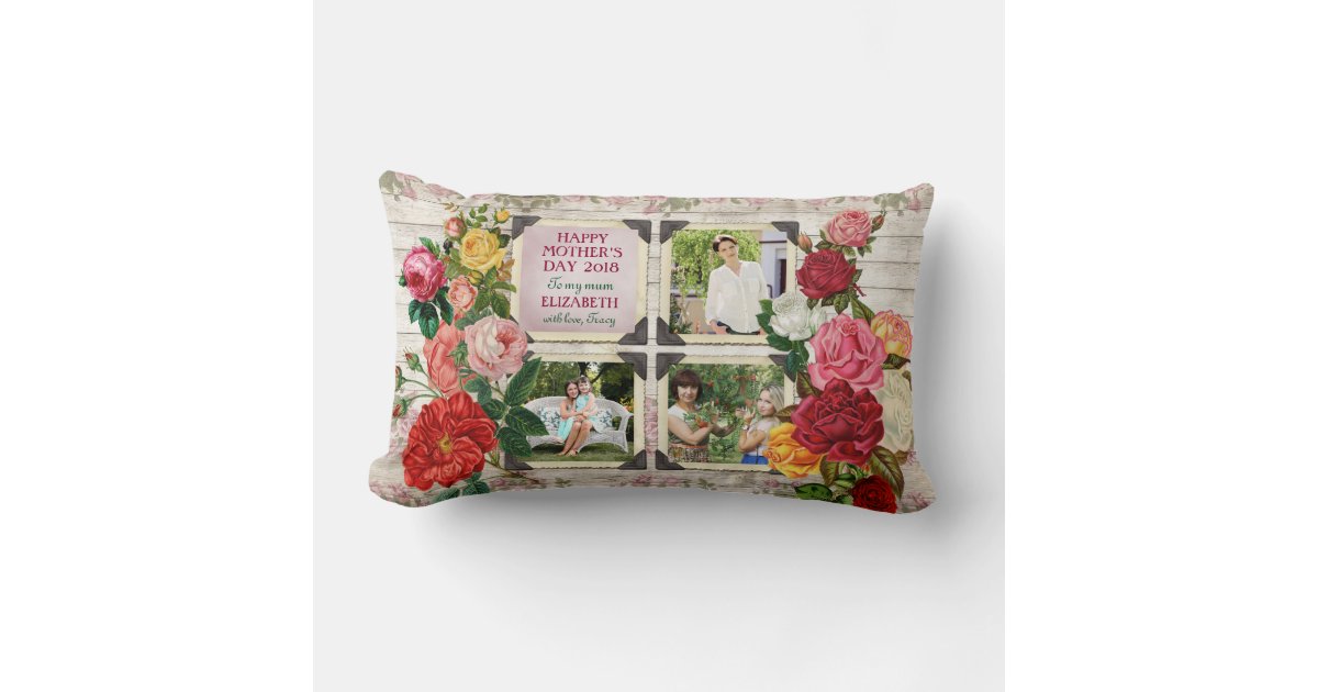 Mother's Day Roses Instagram Vintage Photo Collage Lumbar Pillow | Zazzle