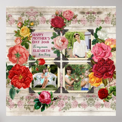 Mothers Day Roses Instagram Vintage Photo Collage Poster