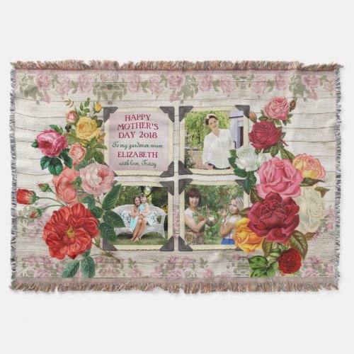 Mothers Day Roses Instagram Vintage Photo Frame Throw Blanket