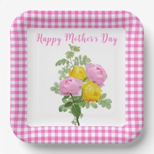 Mother's Day Roses with Pink Gingham Paper Plates