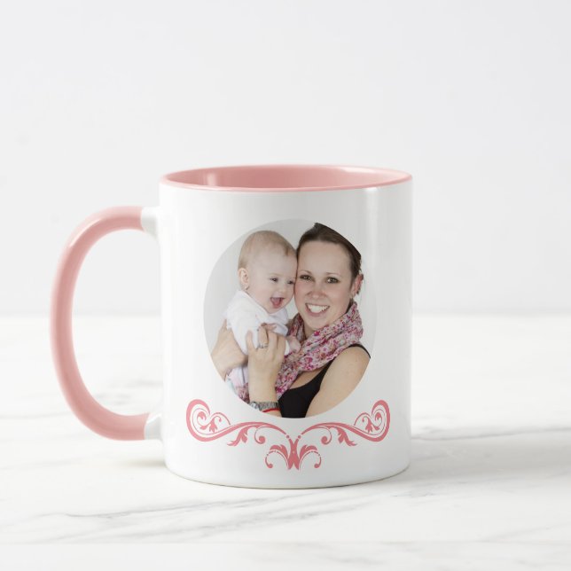 Mother's Day Round Photo Delicate Pink Coffee Mug (Left)