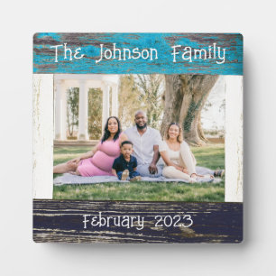 Mothers Day Rustic Blue Wood Photo 5.25" Family Plaque