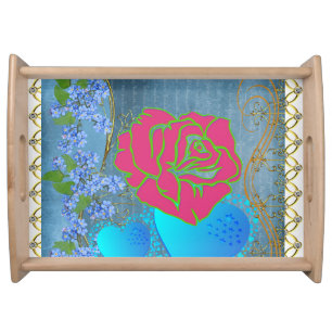 Mothers Day Rustic Rose Loving Hearts Gold Frame Serving Tray