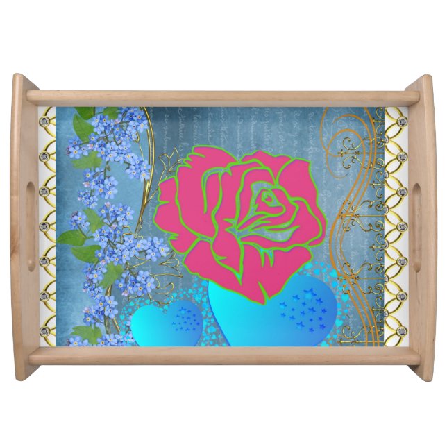 Mothers Day Rustic Rose Loving Hearts Gold Frame  Serving Tray (Front)