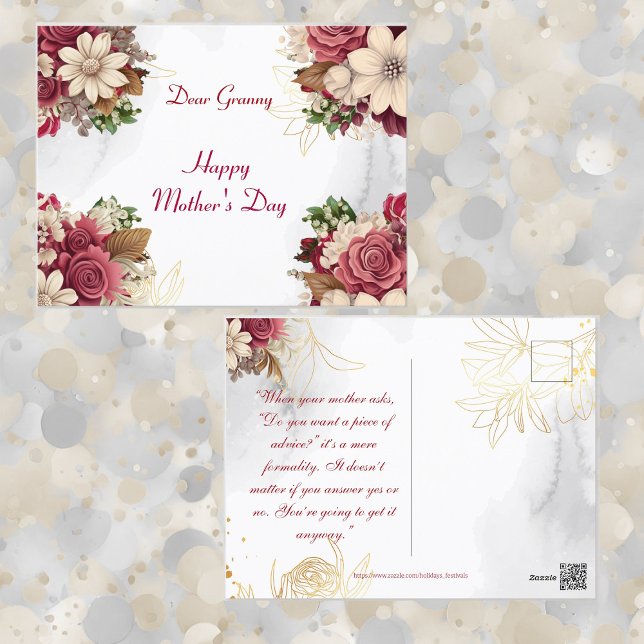 Mother's Day Rustic Roses Floral Greenery Granny  Holiday Postcard (Mother's Day Rustic Roses Floral Greenery Granny Holiday Postcard)