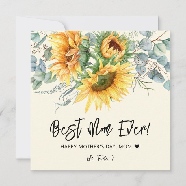 Mother's Day Rustic Sunflower Eucalyptus Greenery Card (Front)