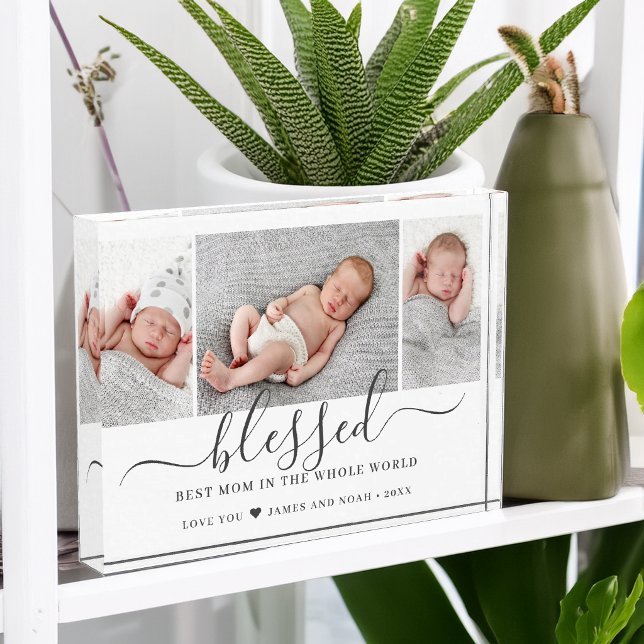 Mother's Day Script Blessed Best Mom Ever Photo Block (Mother's Day Script Blessed Best Mom Ever Photo Block)