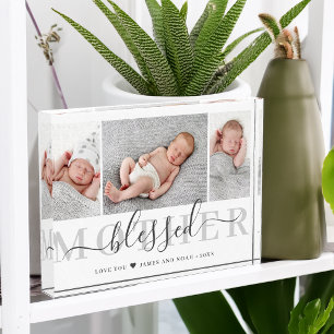 Mother's Day Script Blessed Keepsake Photo Block