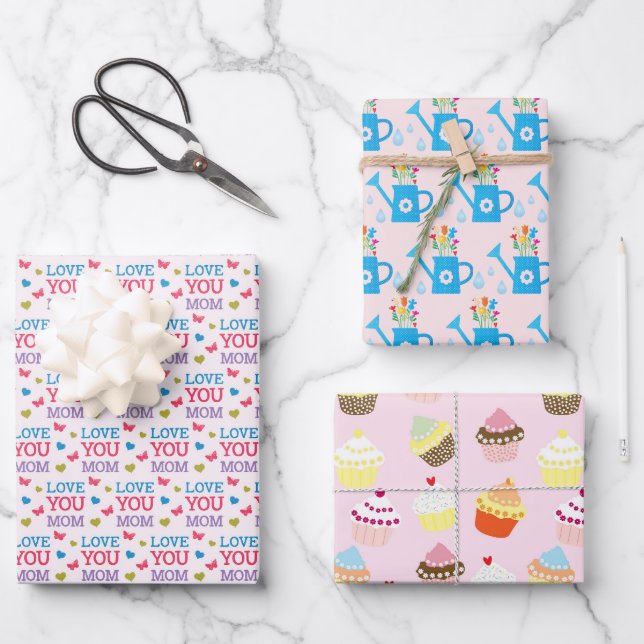 Mother's Day Selection Cakes and Flowers Wrapping Paper Sheets (Front)