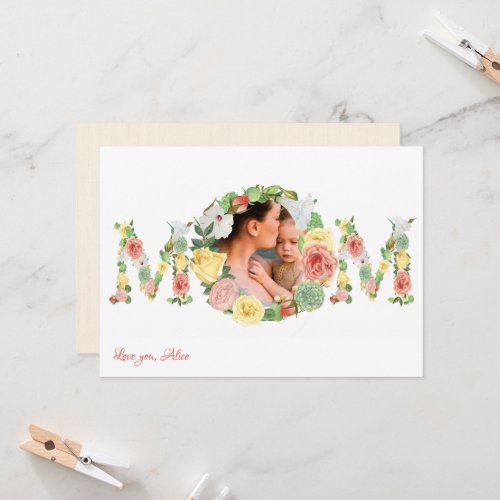 Mothers Day simple floral typography photo Card