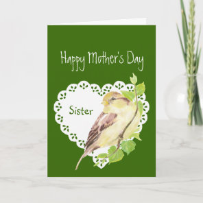 Mother's Day Sister Cute Watercolor Sparrow Card