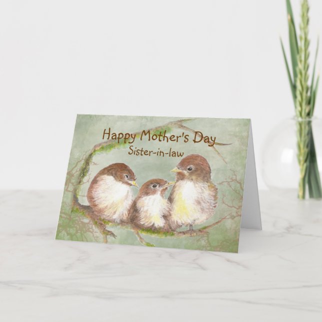 Mother's Day Sister-in-law  Sparrow Bird Family Card (Front)