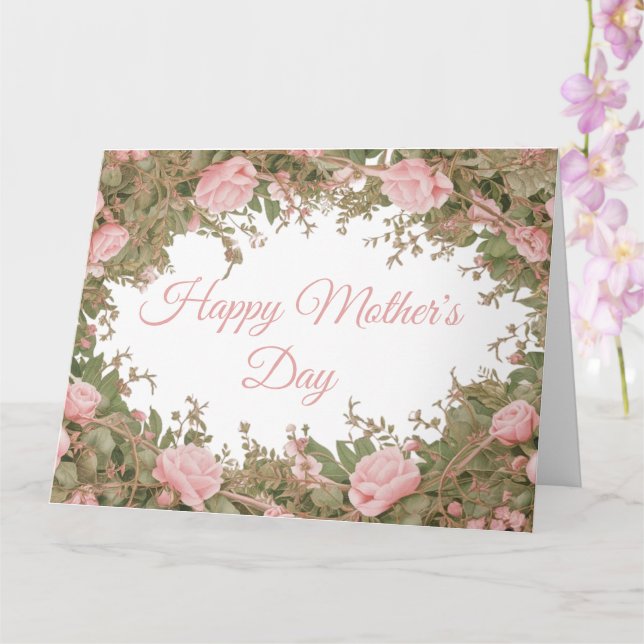 Mother's Day Soft Pink Rose Wreath Design Card (Orchid)