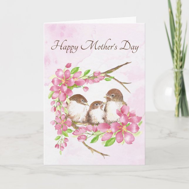 Mother's Day Spring Cherry Blossoms Birds  Holiday Card (Front)