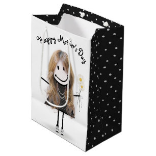 Mother's Day Stick Girl with Daisies Medium Gift Bag