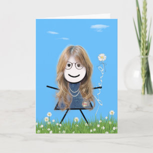 Mother's Day Stick Girl with Daisy Friend Bouquet Card