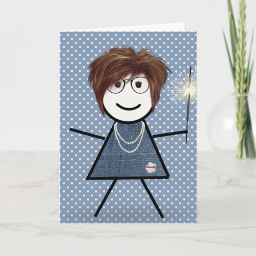 Mothers Day Stick Girl with Sparkler Card