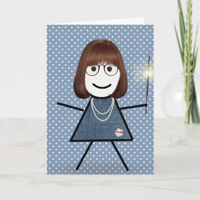 Mother's Day Stick Girl with Sparkler Card (Front)