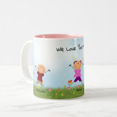 Mothers Day Stick Kids 2 Boys 1 Girl Mug