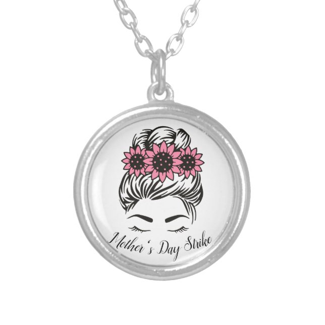 Mother's Day Strike Roe v Wade Womens Rights T-Shi Silver Plated Necklace (Front)
