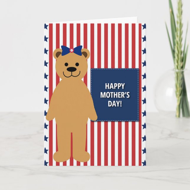 Mothers Day Striped Bear Bow Card (Front)
