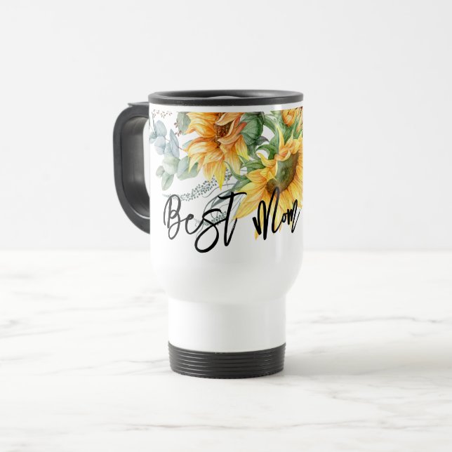 Mother's Day Sunflower Eucalyptus Best Mom Travel Mug (Front Left)