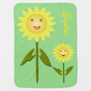 Mothers Day Sunflowers Custom Name Baby Blanket