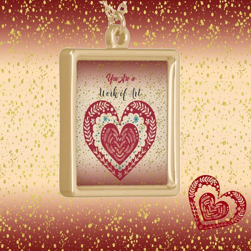 Mothers Day Sweeping Red Heart Best Mom Artwork Gold Plated Necklace