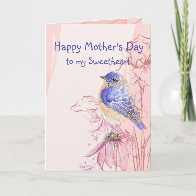 Mother's Day Sweetheart Bluebird Garden Bird Card (Front)