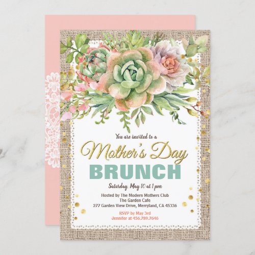 Mothers Day Tea Party Brunch Floral succulent Invitation