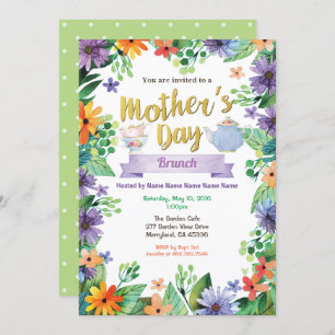Mothers Day Tea Party Brunch Floral Watercolor Invitation