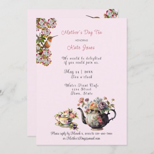  Mothers Day Tea Watercolor Teapot and  Teacup  Invitation