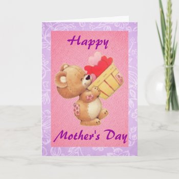 Mother's Day Teddy And A Basket Of Hearts Card by stargiftshop at Zazzle