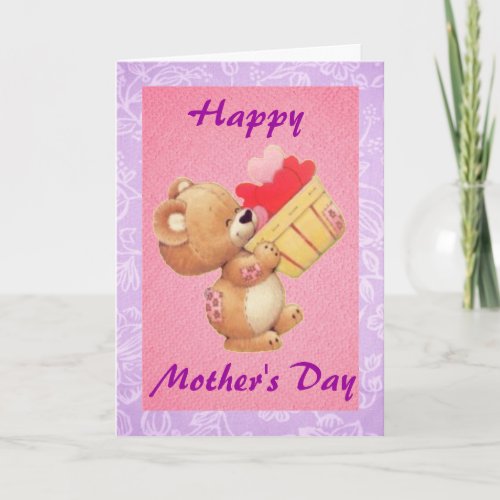 Mothers Day Teddy And A Basket Of Hearts Card