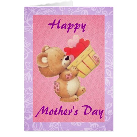 Mother's Day Teddy And A Basket Of Hearts Card