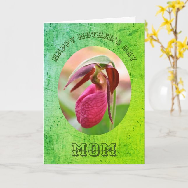 Mother's Day Thank You Mom Lady Slipper Flower  Card (Yellow Flower)