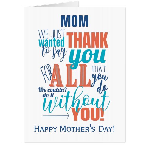 Mothers Day Thank You Typography Card