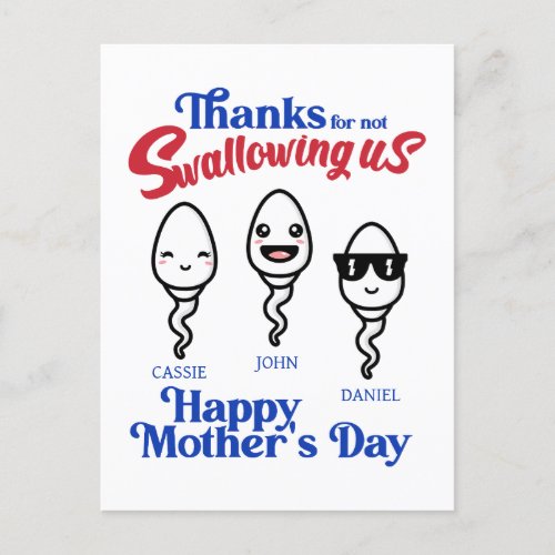 Mothers Day Thanks For Not Swallowing Us Family Postcard