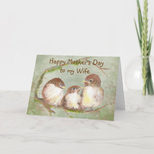 Mother's Day to Wife Cute Sparrow Bird Family Card