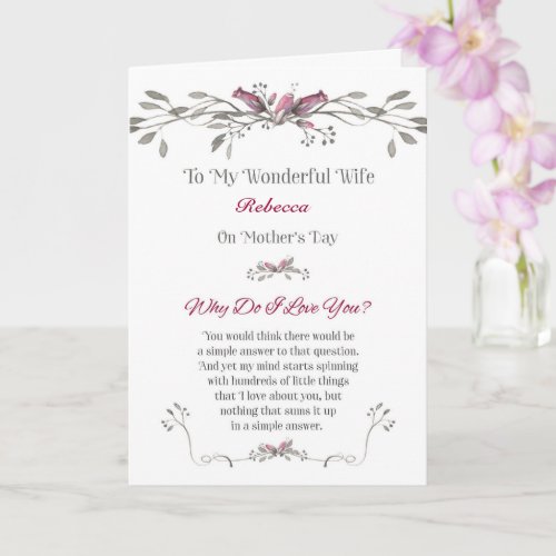 Mothers Day to Wife Romantic Personalize w_ Name Card