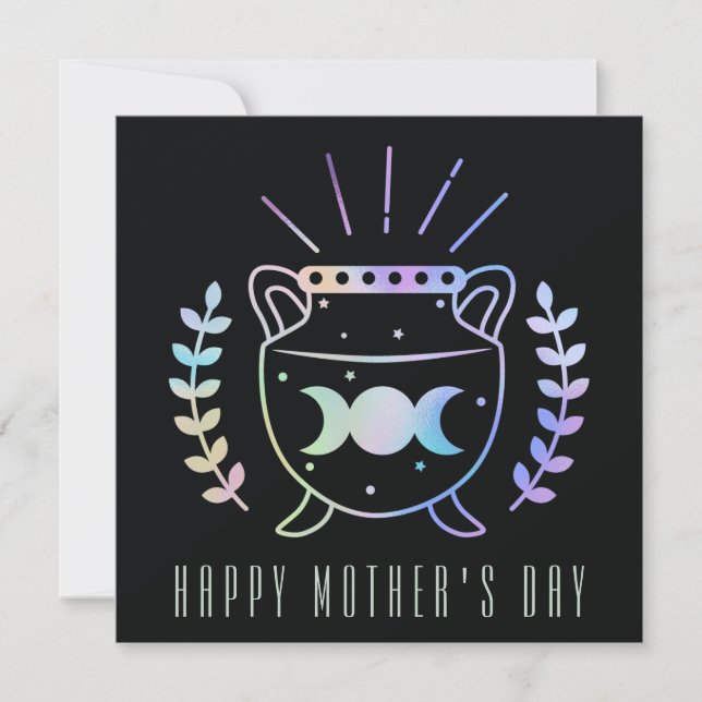 Mother's Day Triple Moon Cauldron Witch Mom Holiday Card (Front)
