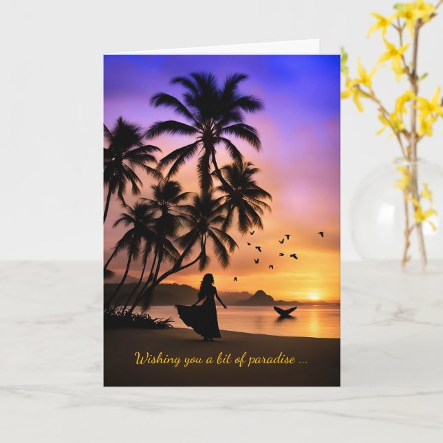Mothers Day Tropical Beach Paradise with Palm Card (Yellow Flower)