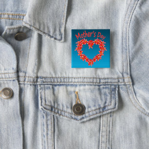 Mother's Day - Tulip Heart Illustration on Blue Button