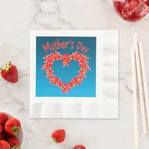 Mother's Day - Tulip Heart Illustration on Blue Napkins