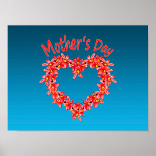 Mother's Day - Tulip Heart Illustration on Blue Poster