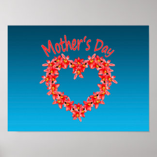 Mother's Day - Tulip Heart Illustration on Blue |  Poster